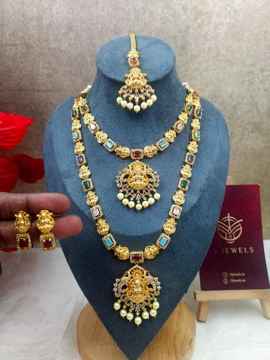 Multi colour stone lakshmi haram necklace N985