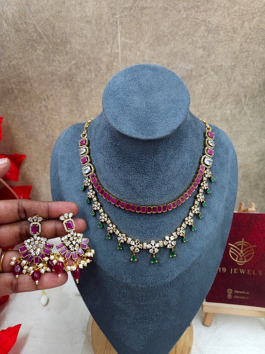 Cz premium 2 step necklace set N1044