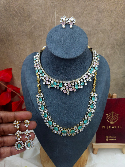 Premium cz teal cz necklace N1077