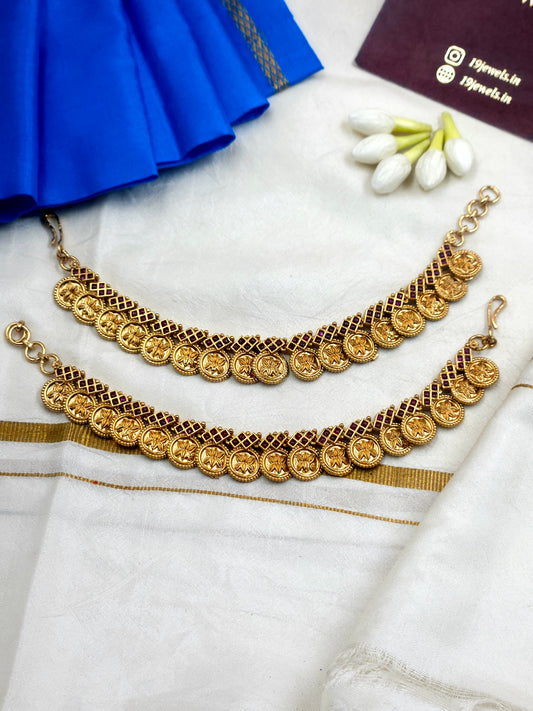 Ruby stone Coin ear chain Ea305-F14