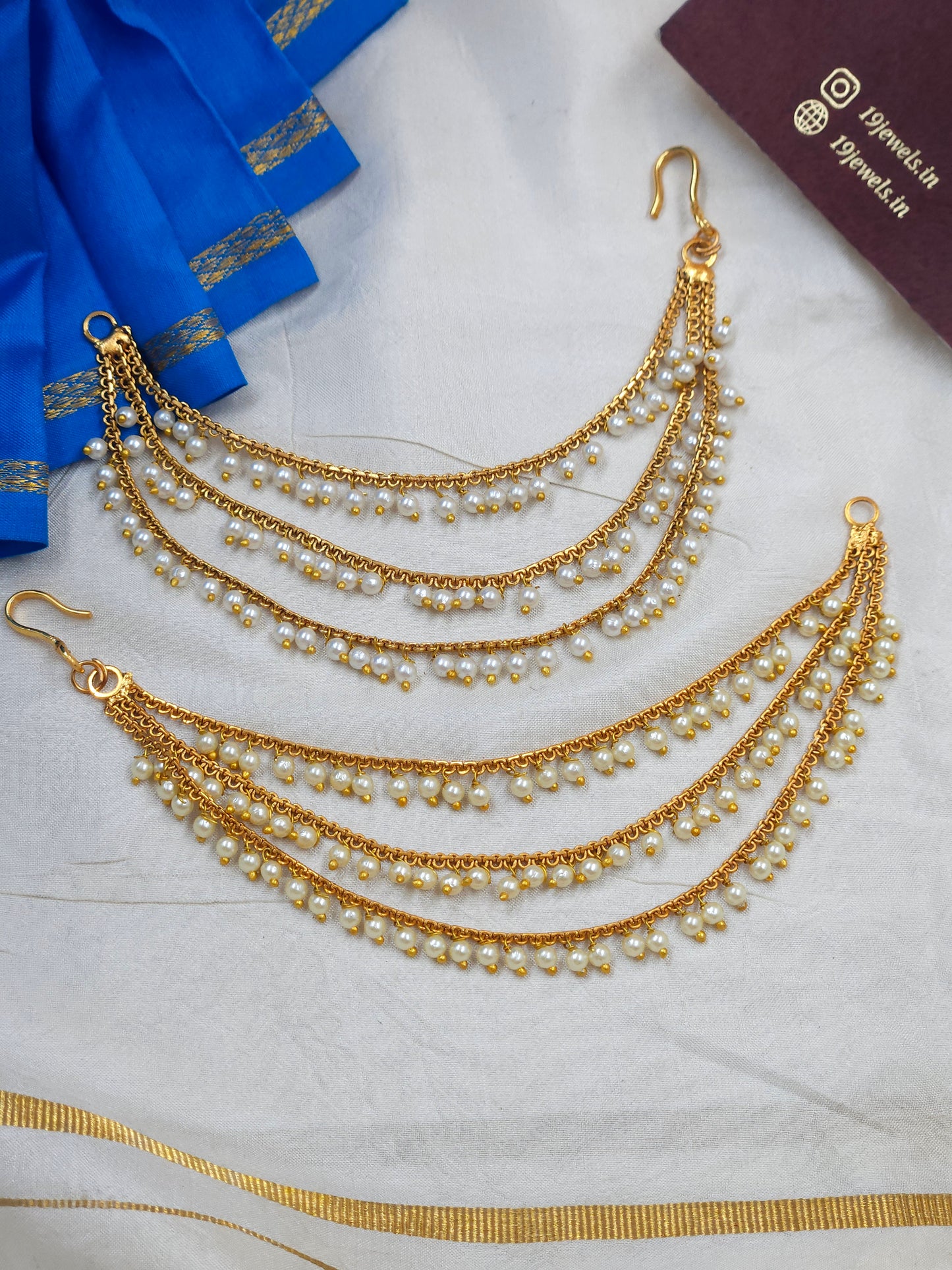 3 line pearl bead Ear chain Ea261