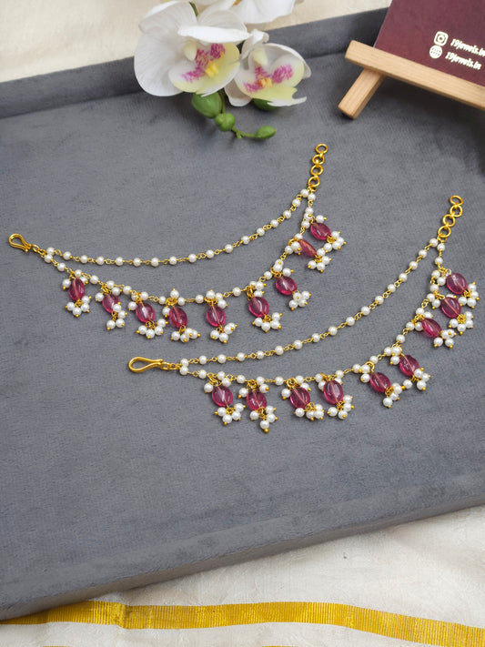 Pink beaded Ear chain Ea157