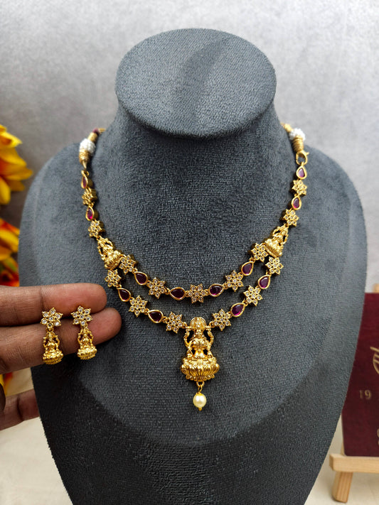 Ruby cz double layer necklace N782
