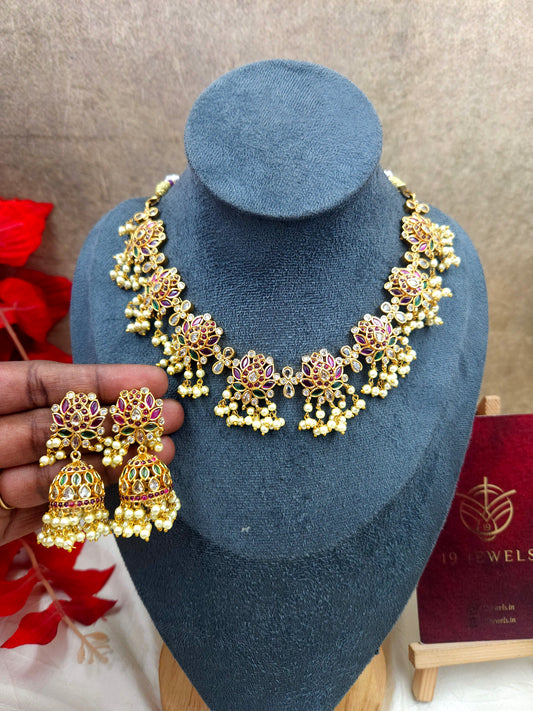 Cz Lotus gutapussalu necklace N524