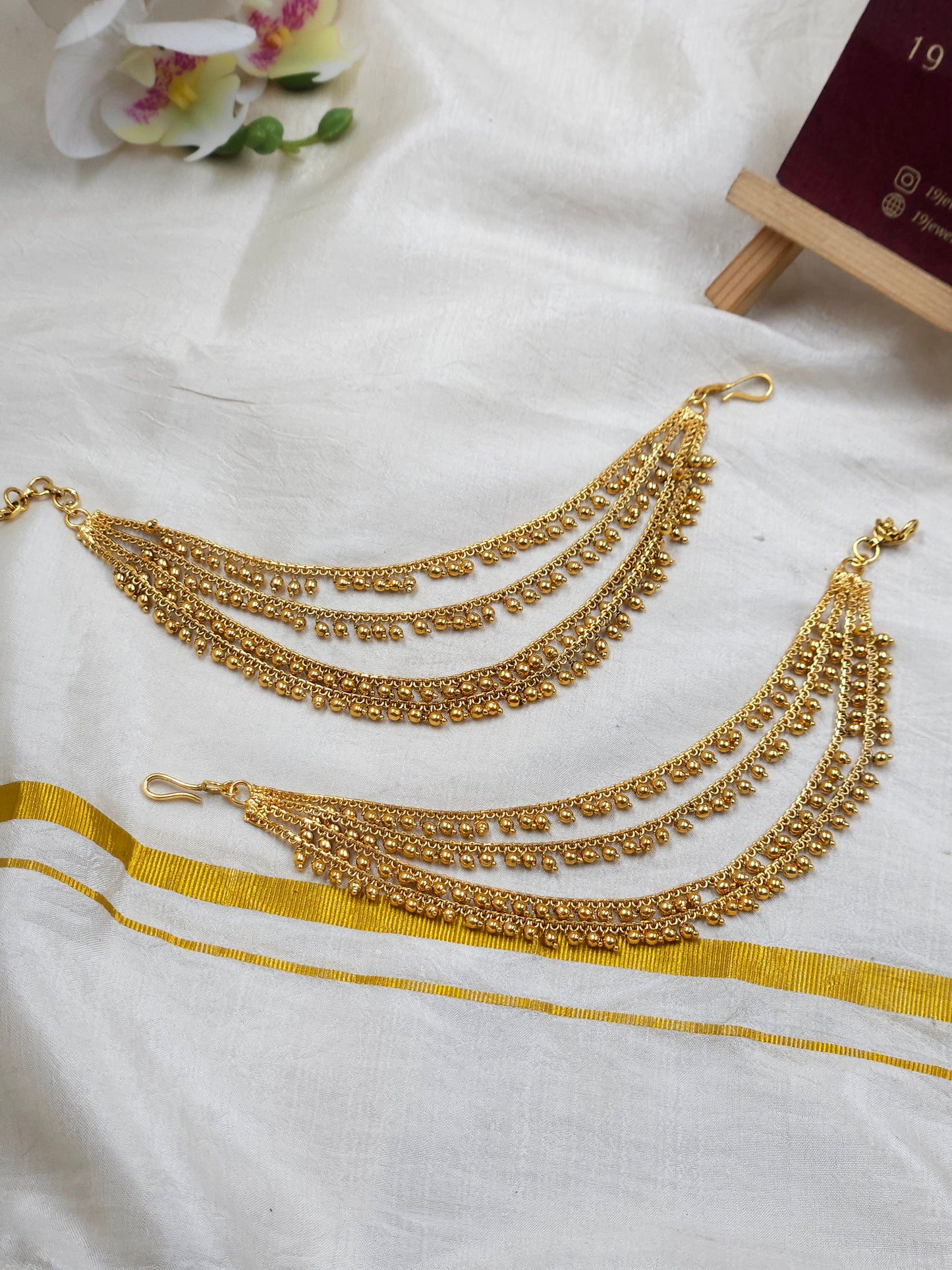 Gold 4 lines ear chain Ea194-F12